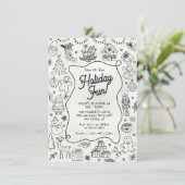 Whimsical hand getrokken doodle Christmas Party Kaart (Staand voorkant)