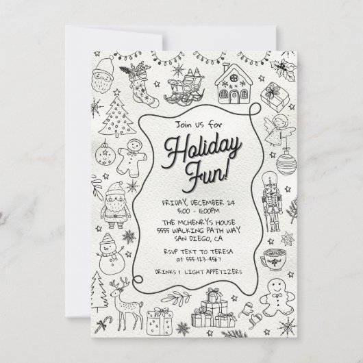 Whimsical hand getrokken doodle Christmas Party Kaart (Voorkant)