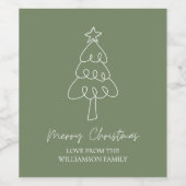Whimsical Hand getrokken Doodle Kerstboom Groen Wijn Etiket (Enkel label)