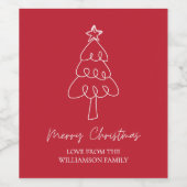 Whimsical Hand getrokken Doodle kerstboom rood Wijn Etiket (Enkel label)