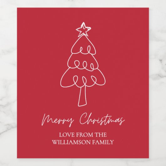Whimsical Hand getrokken Doodle kerstboom rood Wijn Etiket (Enkel label)