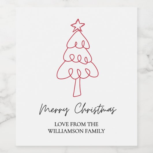 Whimsical Hand getrokken Doodle kerstboom Wijn Etiket (Enkel label)