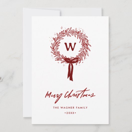 Whimsical Hand Getrokken Doodle Krans Kerstfoto Feestdagenkaart (Voorkant)