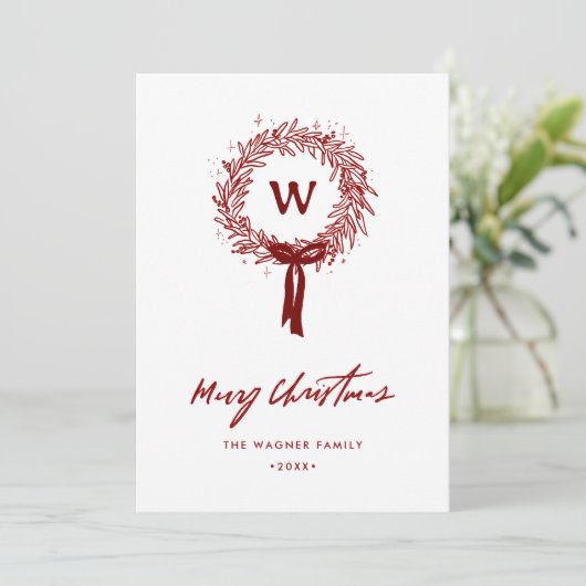 Whimsical Hand Getrokken Doodle Krans Kerstfoto Feestdagenkaart (Staand voorkant)