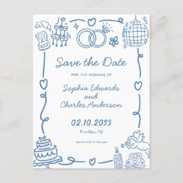 Whimsical Hand Getrokken Doodle Wedding Save the D Briefkaart