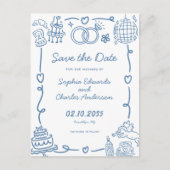 Whimsical Hand Getrokken Doodle Wedding Save the D Briefkaart (Voorkant)