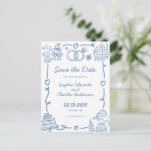 Whimsical Hand Getrokken Doodle Wedding Save the D Briefkaart (Staand voorkant)
