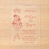 Whimsical Hand getrokken Doodles bruiloft Acryl Uitnodigingen (Voorkant)