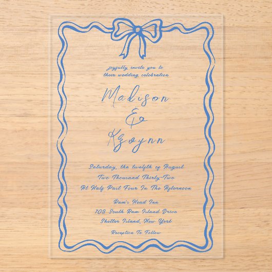 Whimsical Hand getrokken Doodles bruiloft Acryl Uitnodigingen (Voorkant)