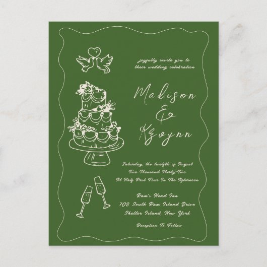 Whimsical Hand getrokken Doodles bruiloft Briefkaart (Voorkant)