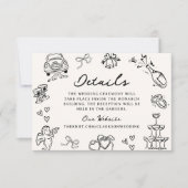 Whimsical Hand getrokken Doodles bruiloft details Kaart (Voorkant)