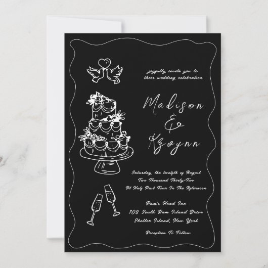 Whimsical Hand getrokken Doodles bruiloft Kaart (Voorkant)