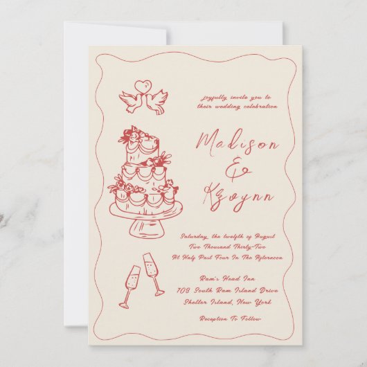 Whimsical Hand getrokken Doodles bruiloft Kaart (Voorkant)