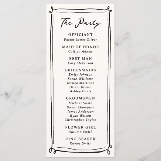 Whimsical Hand getrokken Doodles bruiloft Programmakaart (Achterkant)