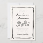 Whimsical Hand getrokken Doodles bruiloft QR-code Kaart (Voorkant)