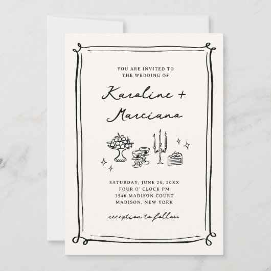 Whimsical Hand getrokken Doodles bruiloft QR-code Kaart (Voorkant)