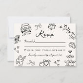 Whimsical Hand getrokken Doodles bruiloft RSVP Kaart (Voorkant)