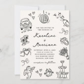 Whimsical Hand getrokken Doodles bruiloft uitnodig Kaart (Voorkant)