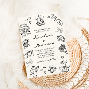 Whimsical Hand getrokken Doodles bruiloft uitnodig Kaart