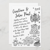 Whimsical Hand getrokken Doodles Franse stijl brui Kaart (Voorkant / Achterkant)