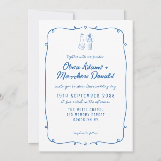 Whimsical Hand getrokken Doodles Franse stijl brui Kaart (Voorkant)