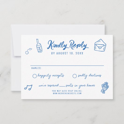 Whimsical Hand getrokken Doodles Franse stijl brui RSVP Kaartje (Voorkant)