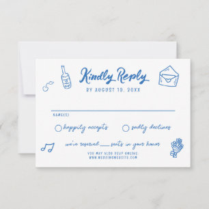 Whimsical Hand getrokken Doodles Franse stijl brui RSVP Kaartje
