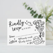 Whimsical Hand getrokken Doodles Franse stijl brui RSVP Kaartje (Staand voorkant)