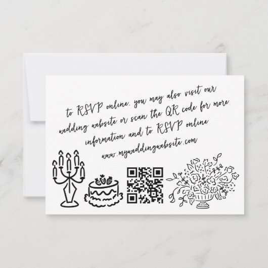 Whimsical Hand getrokken Doodles Franse stijl brui RSVP Kaartje (Achterkant)