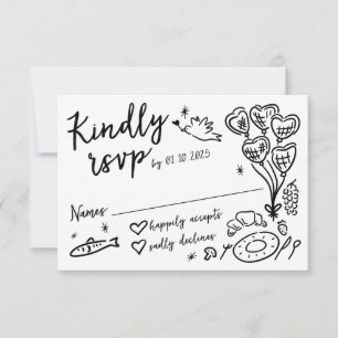Whimsical Hand getrokken Doodles Franse stijl brui RSVP Kaartje