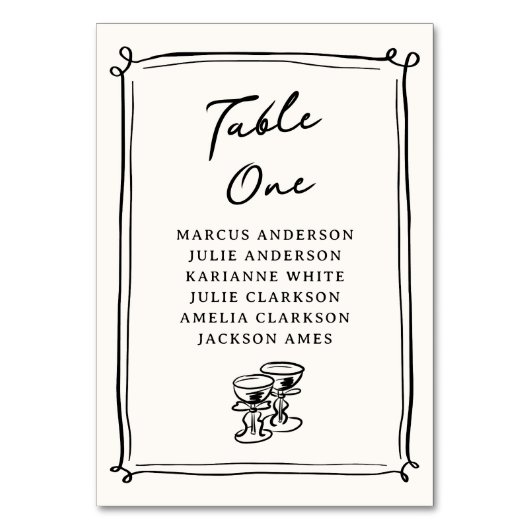 Whimsical Hand getrokken Doodles Tafelnummer (Voorkant)