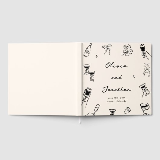 Whimsical Hand getrokken eigenzinnige bruiloft Gastenboek (Volledig)