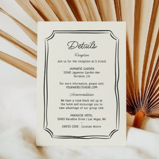 Whimsical Hand getrokken eigenzinnige bruiloft inf Informatiekaartje