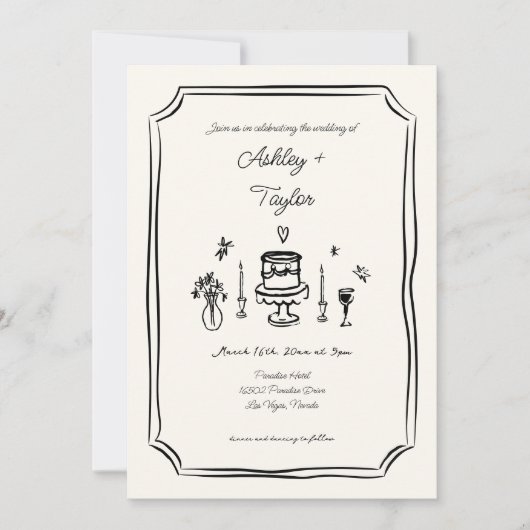 Whimsical Hand getrokken eigenzinnige bruiloft Kaart (Voorkant)