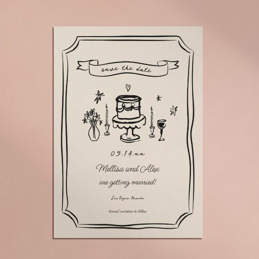 Whimsical Hand getrokken eigenzinnige bruiloft Save The Date