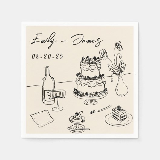 Whimsical Hand getrokken eigenzinnige taart bruilo Servet (Voorkant)