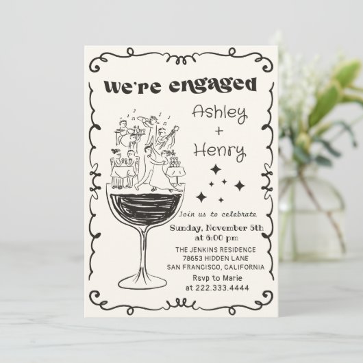 Whimsical Hand getrokken eigenzinnige verlovingsfe Kaart (Staand voorkant)