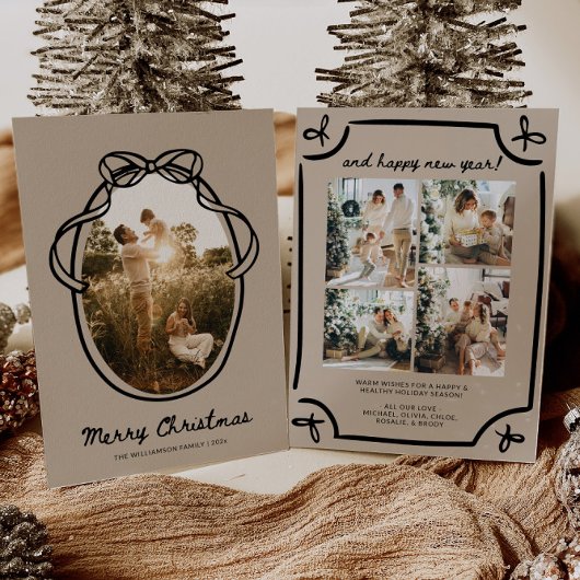 Whimsical Hand getrokken Familie Foto Kerstmis Feestdagenkaart