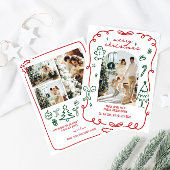 Whimsical Hand getrokken Familiefoto Feestdagenkaart