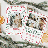 Whimsical Hand getrokken Familiefoto Feestdagenkaart