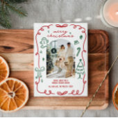 Whimsical Hand getrokken Familiefoto Feestdagenkaart