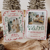 Whimsical Hand getrokken Familiefoto Feestdagenkaart