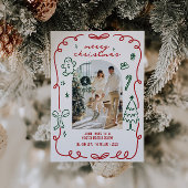 Whimsical Hand getrokken Familiefoto Feestdagenkaart