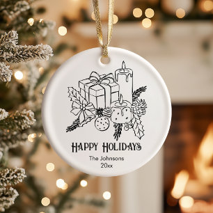 Whimsical Hand getrokken Feestelijke Kerstmis Keramisch Ornament