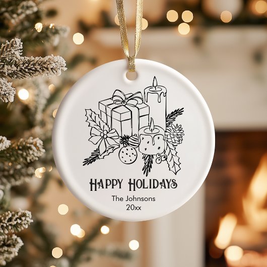 Whimsical Hand getrokken Feestelijke Kerstmis Keramisch Ornament