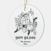 Whimsical Hand getrokken Feestelijke Kerstmis Keramisch Ornament (Links)