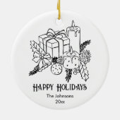 Whimsical Hand getrokken Feestelijke Kerstmis Keramisch Ornament (Achterkant)