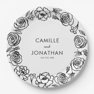 Whimsical Hand getrokken Floral bruiloft papier Papieren Bordje