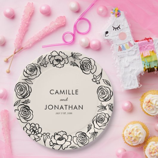 Whimsical Hand getrokken Floral bruiloft papier Papieren Bordje (Feest)