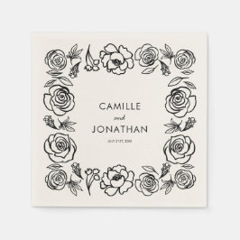 Whimsical Hand getrokken Floral bruiloft papier se Servet